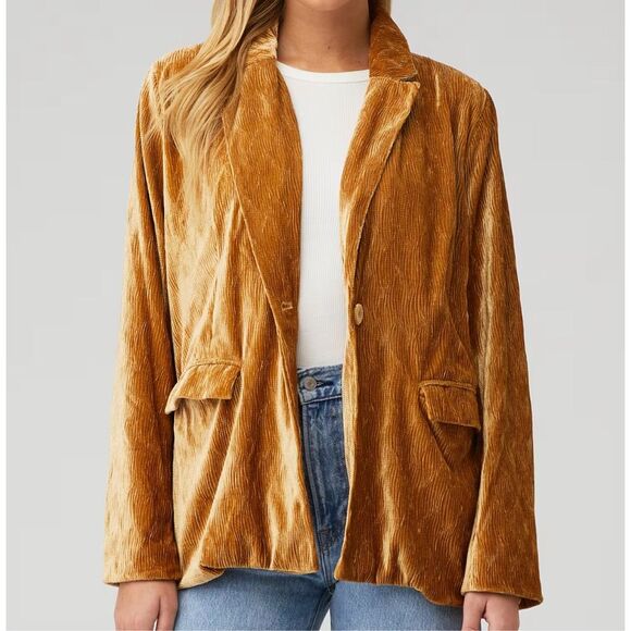 MINKPINK Arianna Jacket Crushed Velvet Gold Blazer Women’s XL - Picture 1 of 5